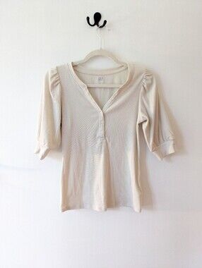 Gap Puff Sleeve Henley Ribbed Shirt